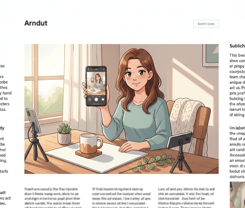 Illustration d'une créatrice de contenu filmant son vlog de bureau