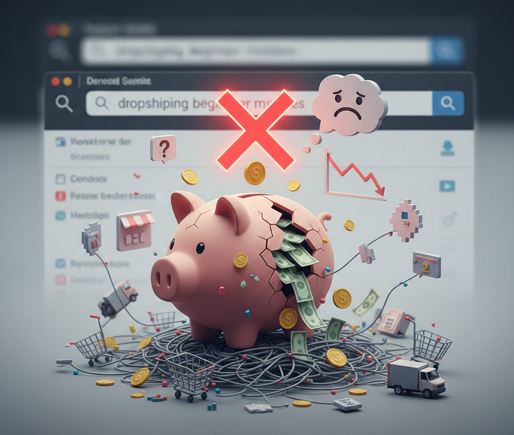 Cochon tirelire brisé symbolisant les pertes d'argent en dropshipping.